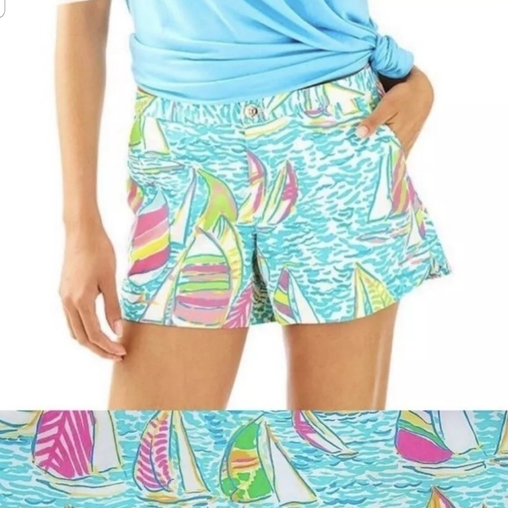 Lilly Pulitzer Adie Short You Gotta Regatta Print Size 2 Sailboats Preppy Beachy